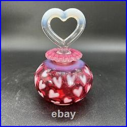 Vintage Fenton Opalescent CRANBERRY Optic Heart Perfume Bottle Heart Stopper