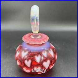 Vintage Fenton Opalescent CRANBERRY Optic Heart Perfume Bottle Heart Stopper