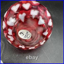 Vintage Fenton Opalescent CRANBERRY Optic Heart Perfume Bottle Heart Stopper