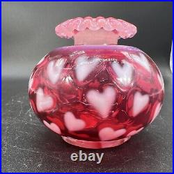 Vintage Fenton Opalescent CRANBERRY Optic Heart Perfume Bottle Heart Stopper