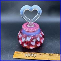 Vintage Fenton Opalescent CRANBERRY Optic Heart Perfume Bottle Heart Stopper