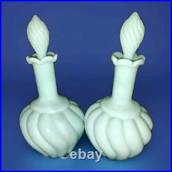 Vintage Fenton Swirl Milk Glass Bottle Perfume Vanity Set of 2 with Bonus Jar