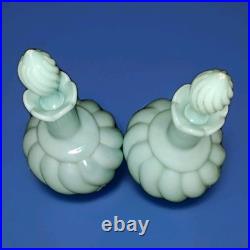 Vintage Fenton Swirl Milk Glass Bottle Perfume Vanity Set of 2 with Bonus Jar