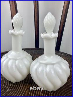 Vintage Fenton Swirl Milk Glass Bottle Perfume Vanity Set of 2 with Bonus Jar