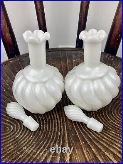 Vintage Fenton Swirl Milk Glass Bottle Perfume Vanity Set of 2 with Bonus Jar