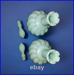 Vintage Fenton Swirl Milk Glass Bottle Perfume Vanity Set of 2 with Bonus Jar