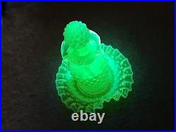 Vintage Fenton Uranium Vaseline Urani Opalescent Glass Perfume Bottle With Plate