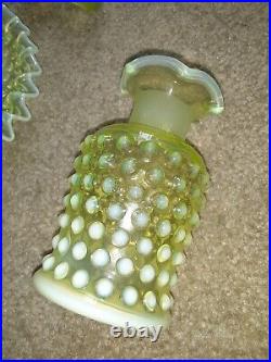 Vintage Fenton Uranium Vaseline Urani Opalescent Glass Perfume Bottle With Plate