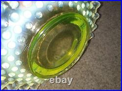 Vintage Fenton Uranium Vaseline Urani Opalescent Glass Perfume Bottle With Plate