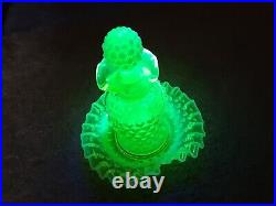 Vintage Fenton Uranium Vaseline Urani Opalescent Glass Perfume Bottle With Plate