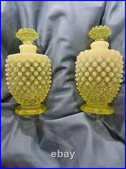 Vintage Fenton Yellow Vaseline Glass Hobnail Perfume Bottles