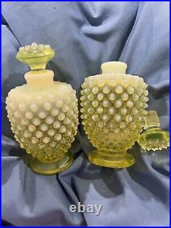 Vintage Fenton Yellow Vaseline Glass Hobnail Perfume Bottles