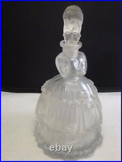 Vintage Figural Victorian Lady Perfume Bottle Frosted Czech Glass
