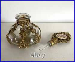 Vintage Filigree Ormolu Vanity Set Perfume Bottle Rose Guilloche