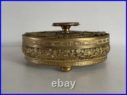 Vintage Filigree Ormolu Vanity Set Perfume Bottle Rose Guilloche