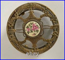 Vintage Filigree Ormolu Vanity Set Perfume Bottle Rose Guilloche