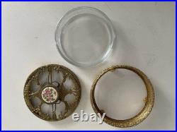 Vintage Filigree Ormolu Vanity Set Perfume Bottle Rose Guilloche
