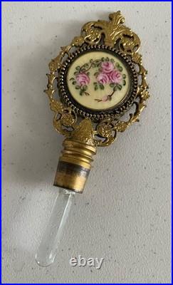 Vintage Filigree Ormolu Vanity Set Perfume Bottle Rose Guilloche