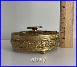 Vintage Filigree Ormolu Vanity Set Perfume Bottle Rose Guilloche