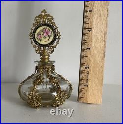 Vintage Filigree Ormolu Vanity Set Perfume Bottle Rose Guilloche
