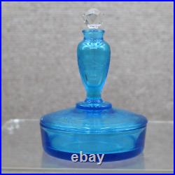 Vintage Fostoria Bottle, Blue Glass Art Deco Dresser Perfume & Powder Box Vintage Fostoria Bottle, Blue Glass Art Deco Dresser Perfume & Powder Box