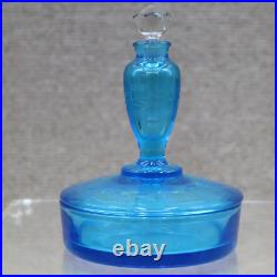 Vintage Fostoria Bottle, Blue Glass Art Deco Dresser Perfume & Powder Box Vintage Fostoria Bottle, Blue Glass Art Deco Dresser Perfume & Powder Box