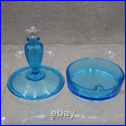 Vintage Fostoria Bottle, Blue Glass Art Deco Dresser Perfume & Powder Box Vintage Fostoria Bottle, Blue Glass Art Deco Dresser Perfume & Powder Box