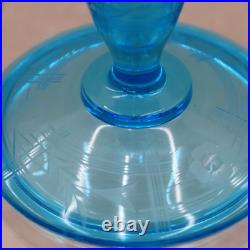 Vintage Fostoria Bottle, Blue Glass Art Deco Dresser Perfume & Powder Box Vintage Fostoria Bottle, Blue Glass Art Deco Dresser Perfume & Powder Box