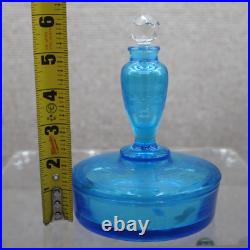 Vintage Fostoria Bottle, Blue Glass Art Deco Dresser Perfume & Powder Box Vintage Fostoria Bottle, Blue Glass Art Deco Dresser Perfume & Powder Box