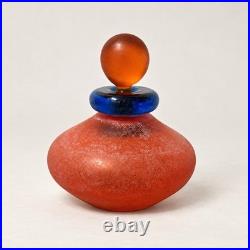 Vintage Franco Moretti Signed Frosted Red Blue Orange Murano Perfume Bottle