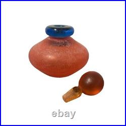 Vintage Franco Moretti Signed Frosted Red Blue Orange Murano Perfume Bottle