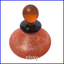 Vintage Franco Moretti Signed Frosted Red Blue Orange Murano Perfume Bottle