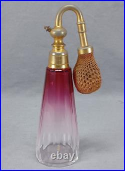 Vintage French Art Deco Rubina Cut Glass Perfume Atomizer Circa 1920s