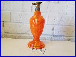 Vintage French Art Glass Atomizer with Multi-Colored Glass & Brass Top