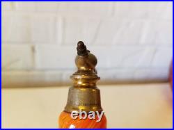 Vintage French Art Glass Atomizer with Multi-Colored Glass & Brass Top