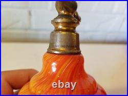 Vintage French Art Glass Atomizer with Multi-Colored Glass & Brass Top