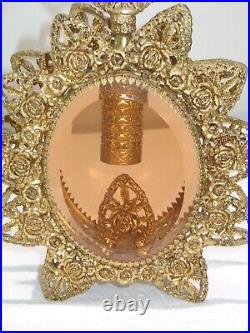 Vintage French Gold Ormolu & Tangerine Beveled Glass Perfume Vanity Bottles (2)