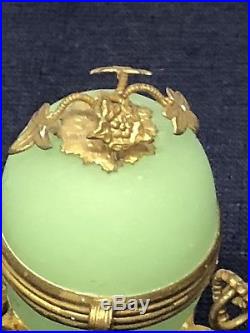 Vintage French Opaline Green Glass Ormolu Egg Hinged Casket Box Petite Size