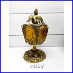 Vintage French Ormolu Filigree Ornate Perfume Bottle with Glass Dauber