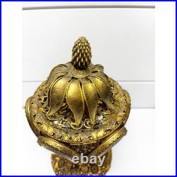 Vintage French Ormolu Filigree Ornate Perfume Bottle with Glass Dauber
