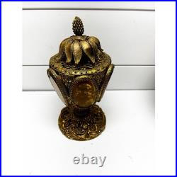 Vintage French Ormolu Filigree Ornate Perfume Bottle with Glass Dauber