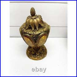 Vintage French Ormolu Filigree Ornate Perfume Bottle with Glass Dauber
