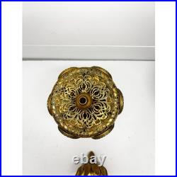 Vintage French Ormolu Filigree Ornate Perfume Bottle with Glass Dauber