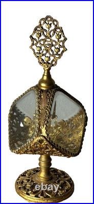Vintage French Ormolu Glass Pyramid Casket Vanity Perfume Bottle