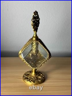 Vintage French Ormolu Glass Pyramid Casket Vanity Perfume Bottle