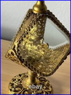 Vintage French Ormolu Glass Pyramid Casket Vanity Perfume Bottle