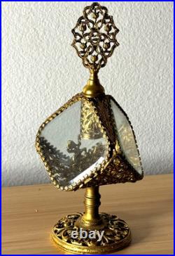 Vintage French Ormolu Glass Pyramid Casket Vanity Perfume Bottle
