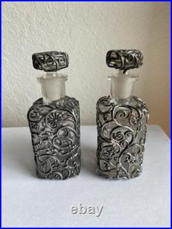 Vintage French Perfume Bottles In The Art Nouveau Design, Silver Plate Cage. Pr