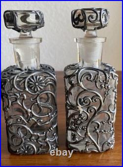 Vintage French Perfume Bottles In The Art Nouveau Design, Silver Plate Cage. Pr