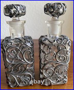 Vintage French Perfume Bottles In The Art Nouveau Design, Silver Plate Cage. Pr